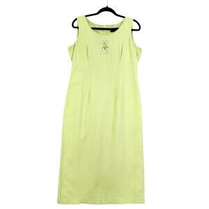 Sag Harbor Womens Vintage Y2K Embroidered Linen Blend Dress Size 10P Lime Green